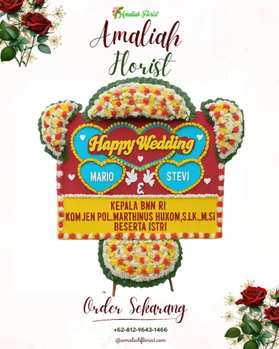 Karangan Papan Bunga Pernikahan di Cawet